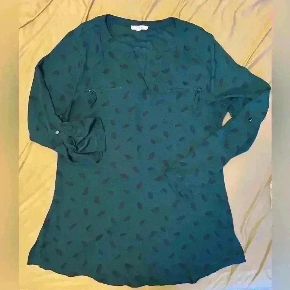 Maurice’s Women’s Sheer Blouse Teal/Black Feathers Size M